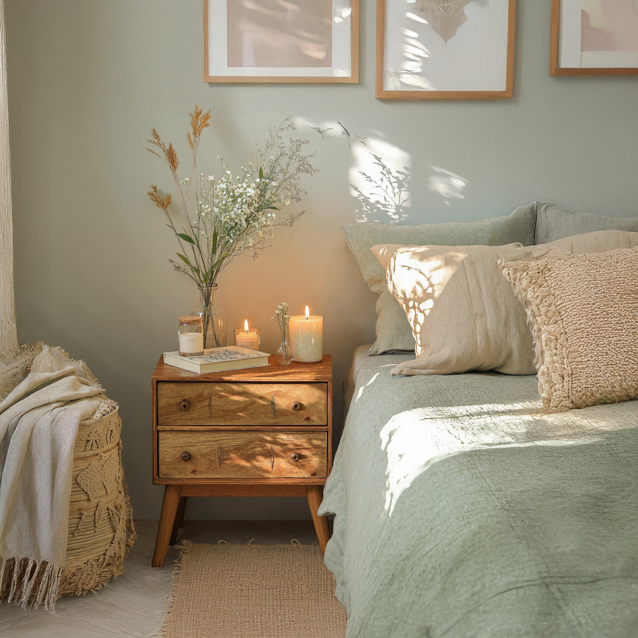 Classic Standing Bedside Table With 2 Drawers For Bedside