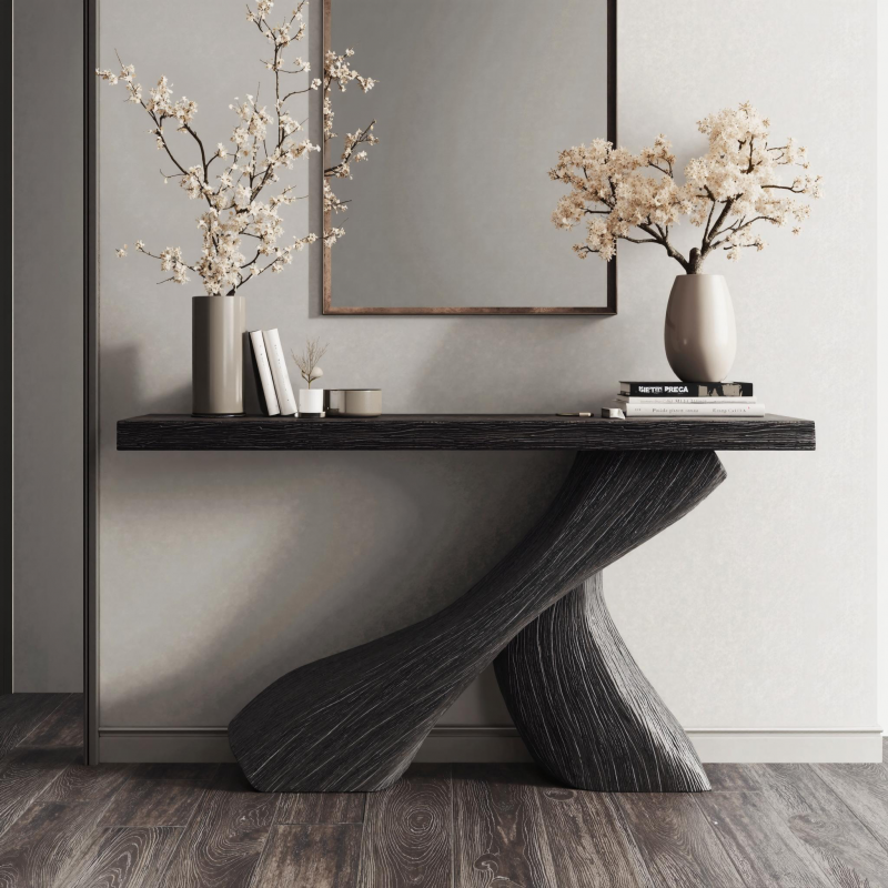 Farmhouse Black Natural Wood Console Tables For Dining Room
