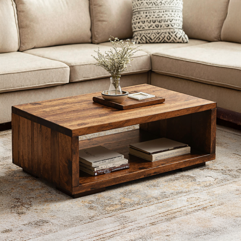 Handcrafted Wood Coffee Table With Storage For Living Room