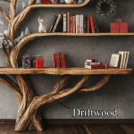 Narrow Floating Live Edge Side Table With Tree Bookshelf