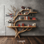Narrow Floating Live Edge Side Table With Tree Bookshelf