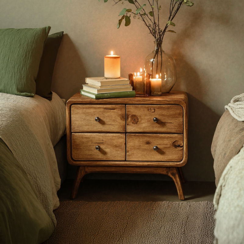 Rustic Standing Bedside Table With 4 Drawers