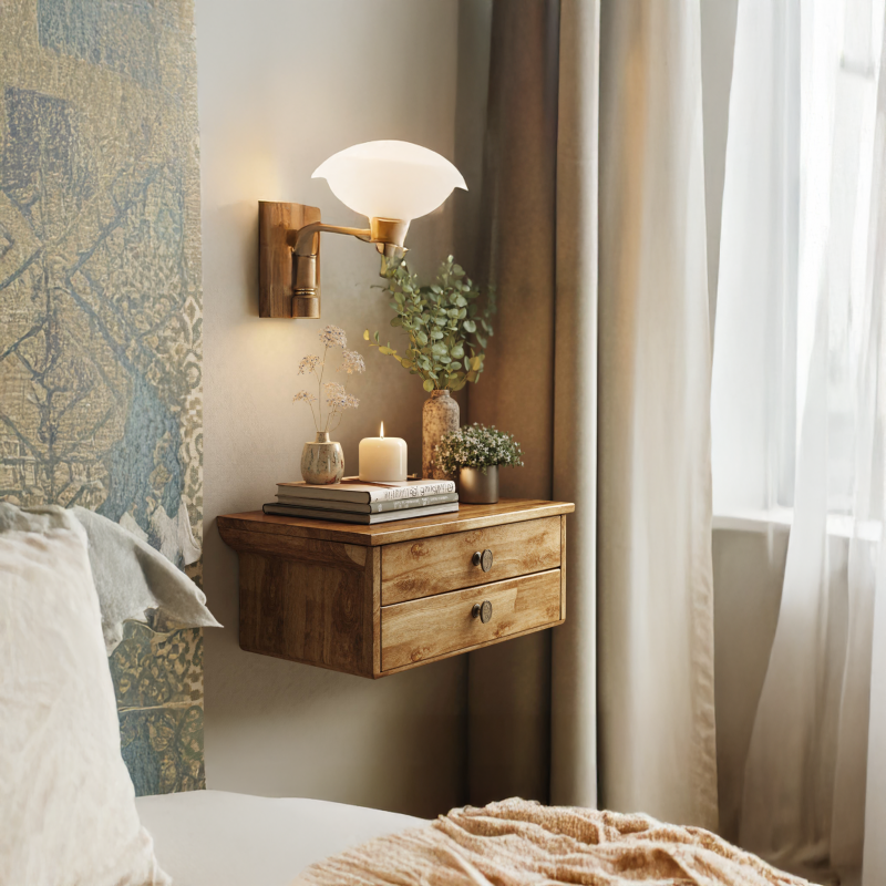 Solid Wood Rustic Nightstand With 2 Drawers