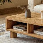 Vintage Natural Wood Coffee Table With Storage Cozy Living Room