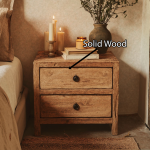 Wooden Farmhouse Nightstand With 2 Drawers